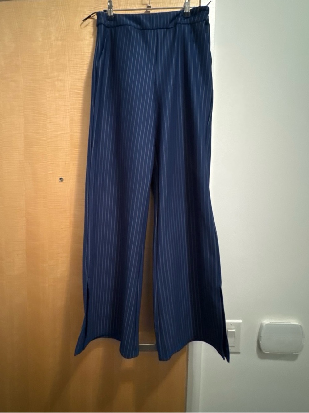 ASOS Navy Pinstripe Wide-Leg Trousers